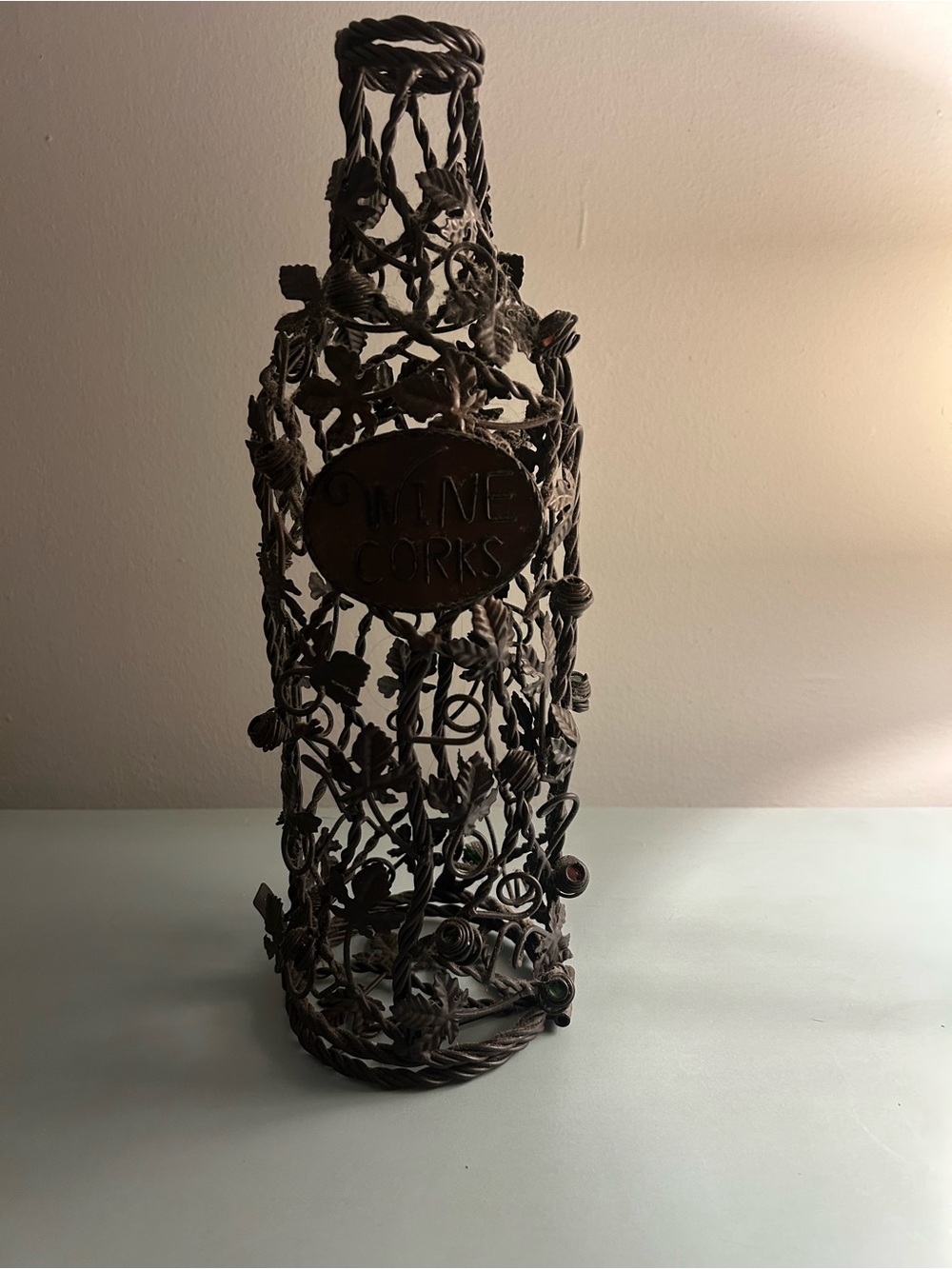 Rustic Brown Metal 'Wine Corks' Bottle Holder - Decorative Home Art